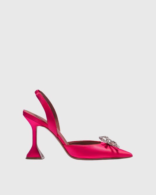 Fedora Rhinestone Bow Flared Heels In Hot Pink