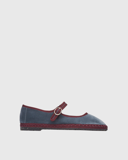 Freya Velvet Mary Janes In Navy Blue