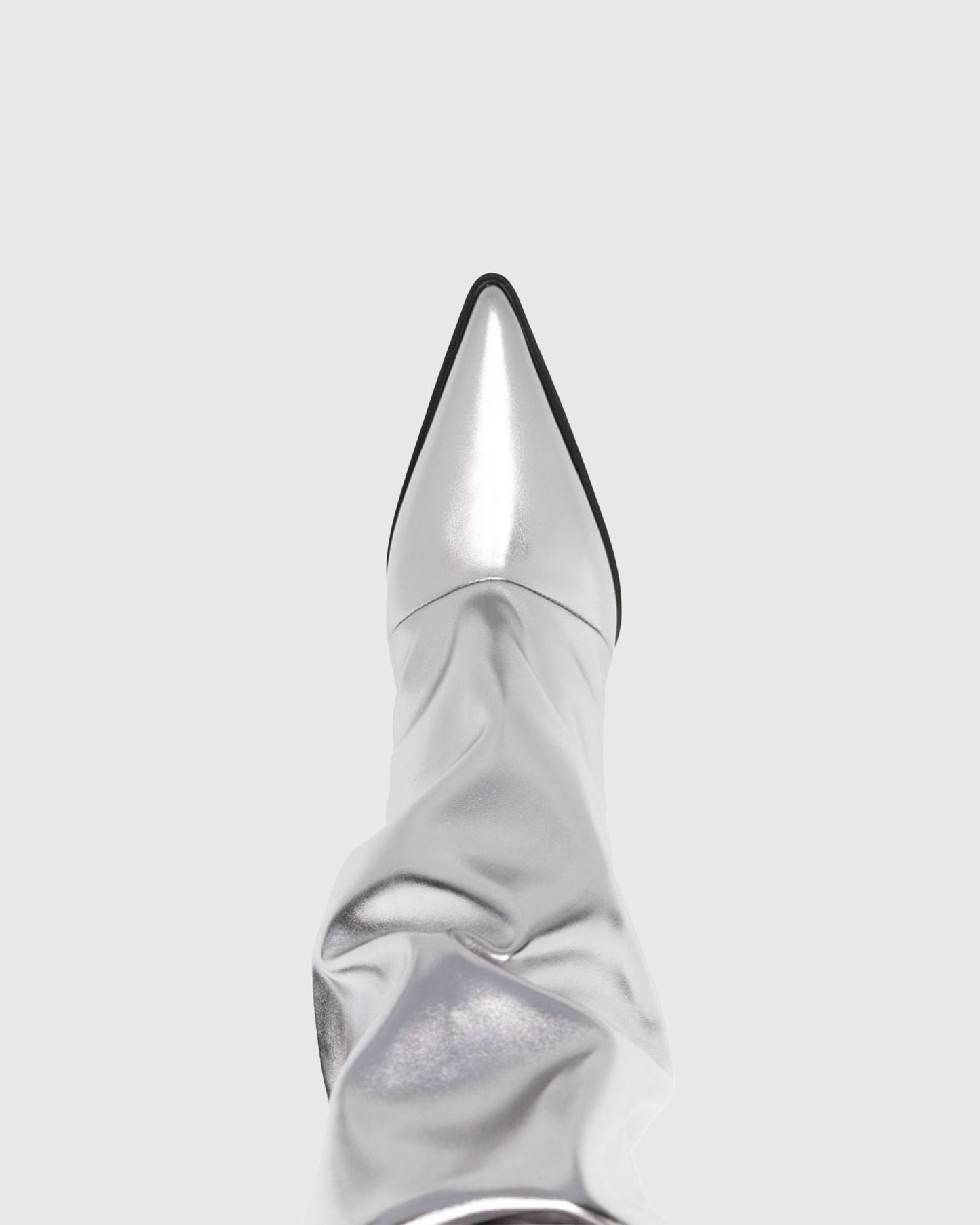 Gaia Ruched Metallic Knee High Boots In Silver