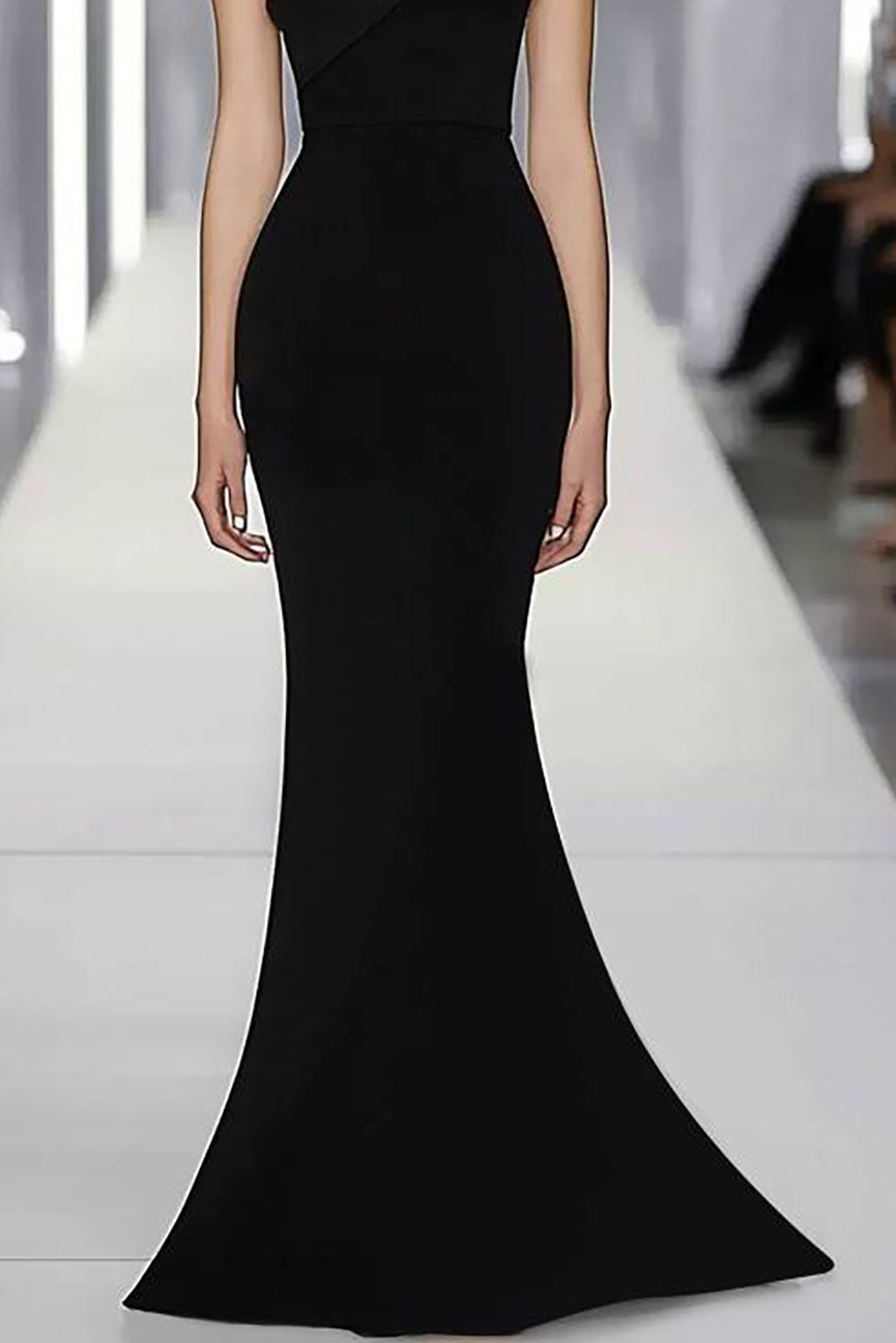 Evening Formal Strapless Dress Black-White Color Block Mermaid Maxi Dress