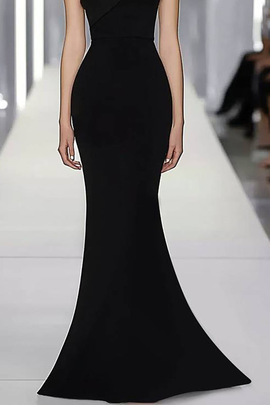 Evening Formal Strapless Dress Black-White Color Block Mermaid Maxi Dress