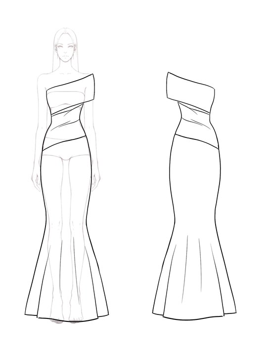 Formal Evening Dress One-Shoulder Color-block Mermaid Floor-Length Dress