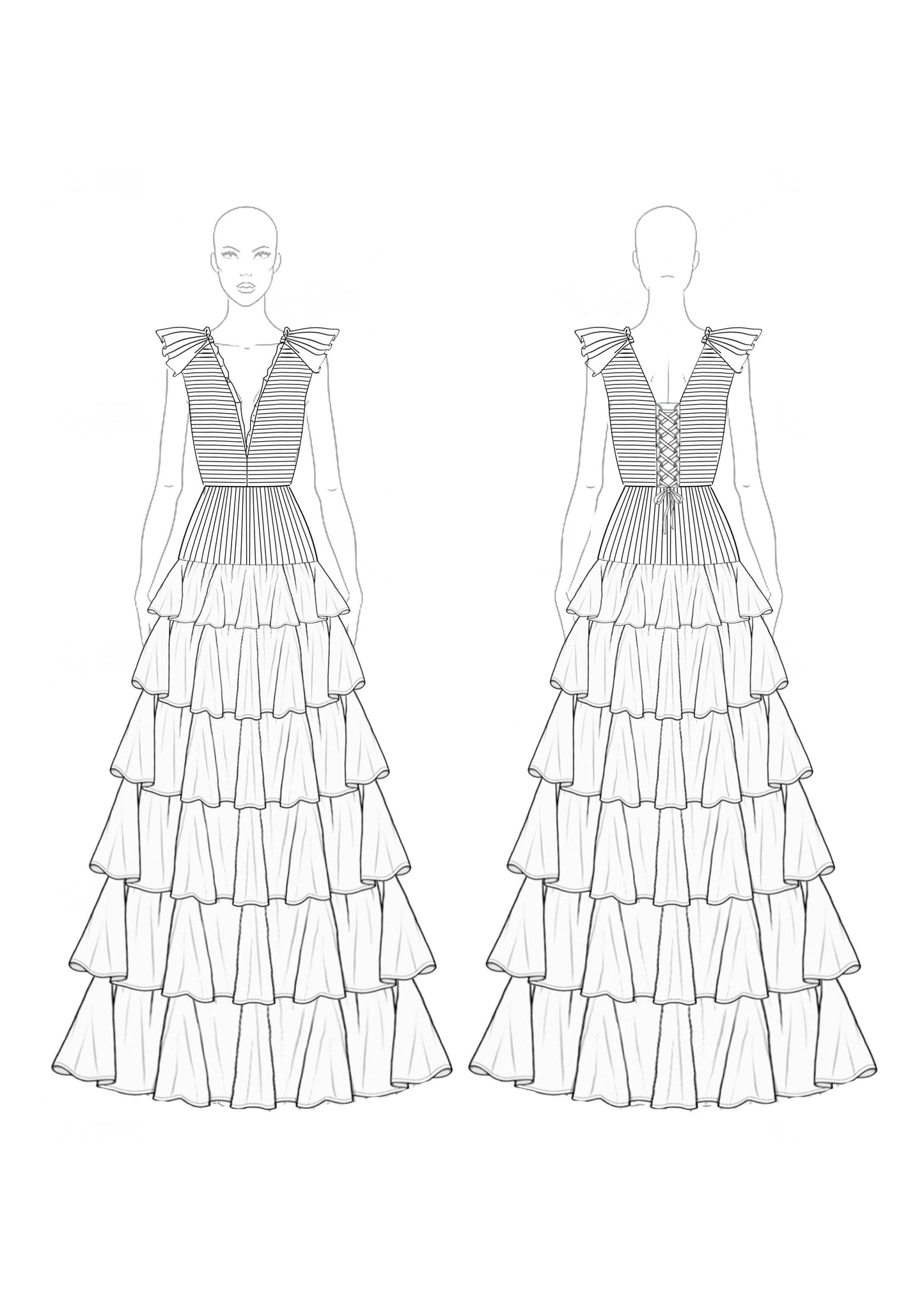 Formal Prom Rose Red Ball Gown Sleeveless V-Neck Tiered Pleated Maxi Dress