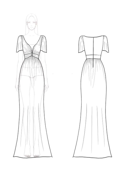 Elegant Evening Dress White V-Neck Draped Pleated Floor-Length Dress