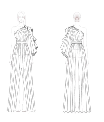 Elegant Party Dress Grey Blue One Shoulder Bow High Slit Maxi Dress