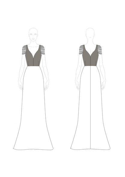 Evening Formal Dress Colorblock Chain V-Neck Floor-Length Dress