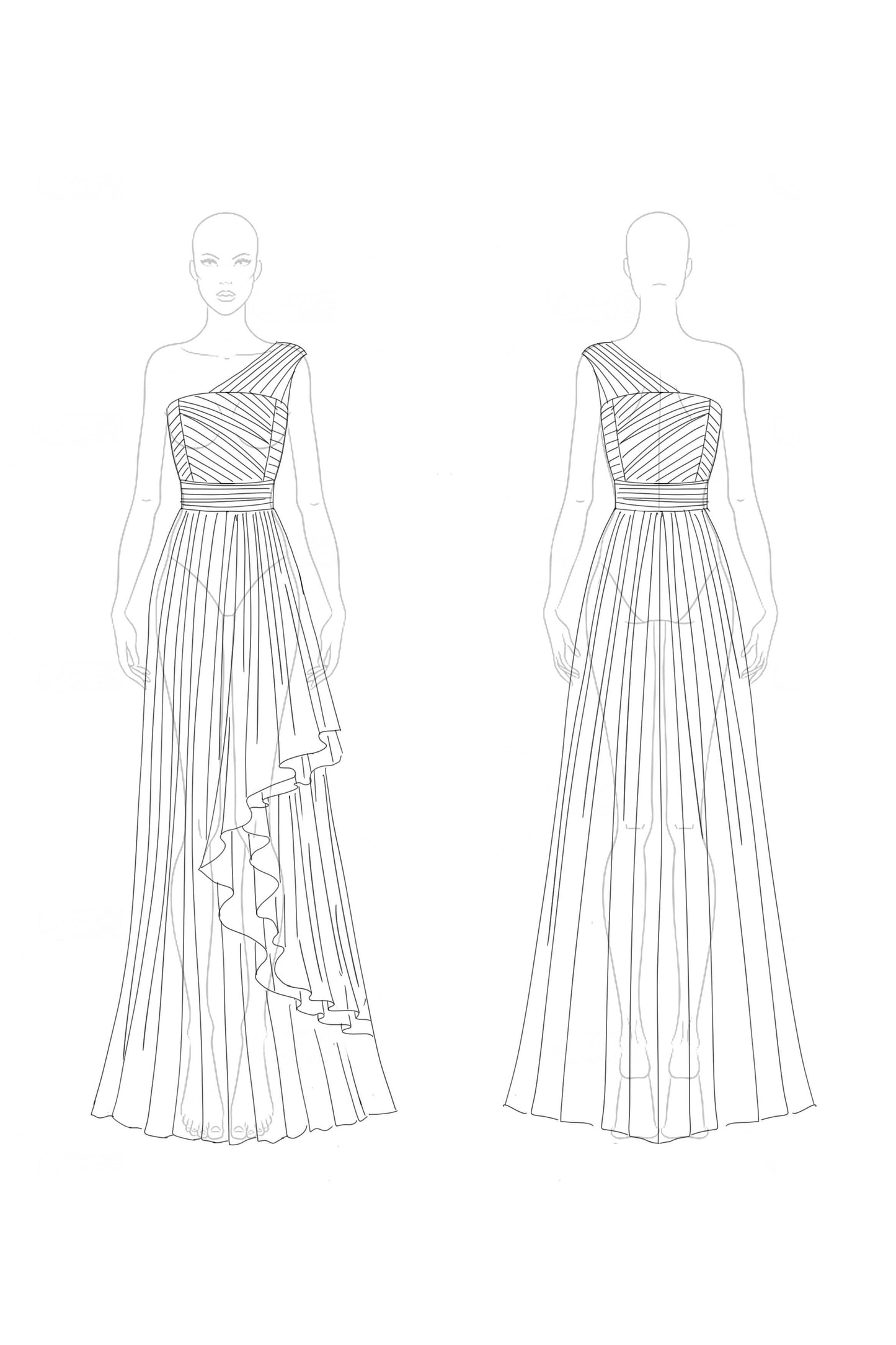 Formal Evening Dress Green Ruched Asymmetrical Floor-Length Gown