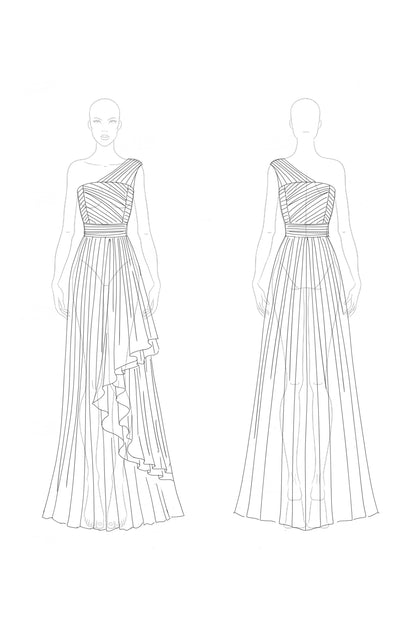 Formal Evening Dress Green Ruched Asymmetrical Floor-Length Gown