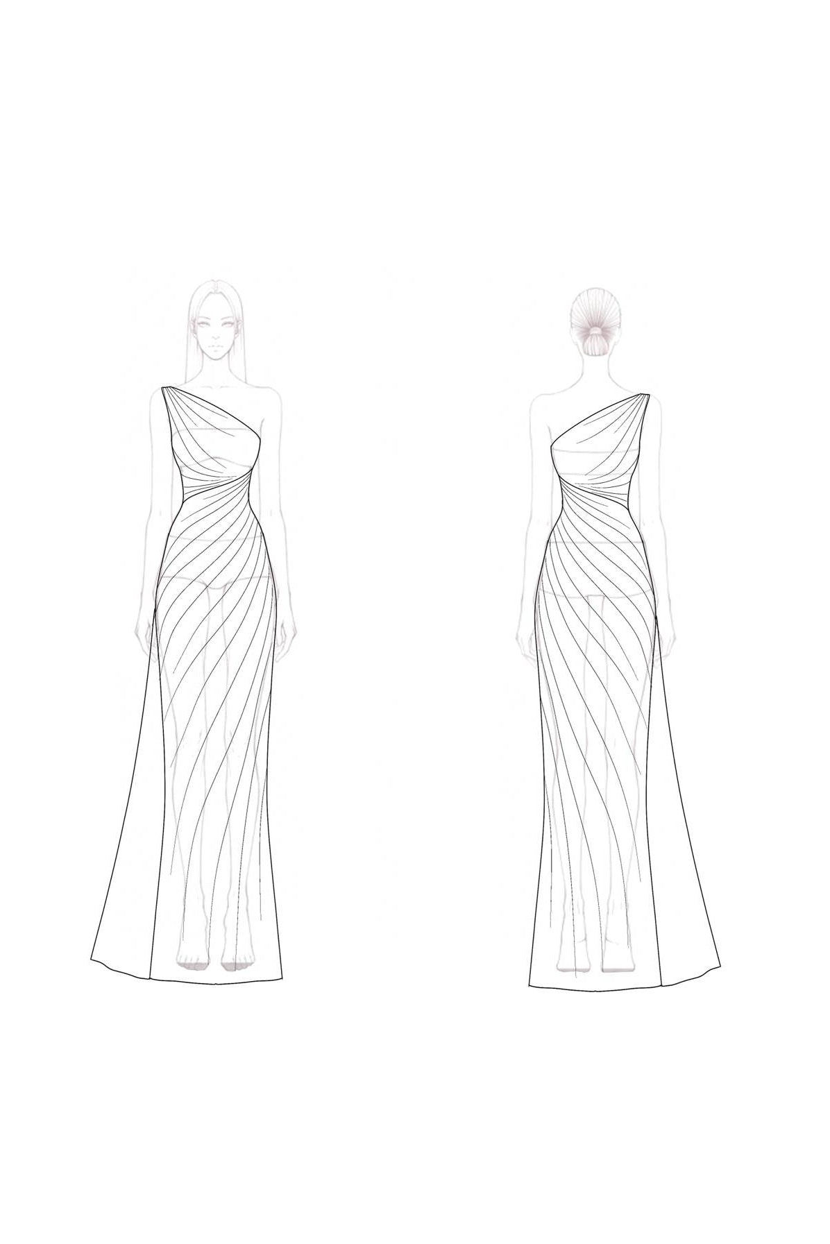 Evening Formal Dress Black Gold Metallic One-Shoulder Floor-Length Gown