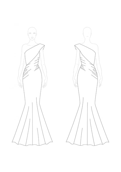 Formal Evening Dress Gold One-Shoulder Shiny Pleated Floor-Length Dress