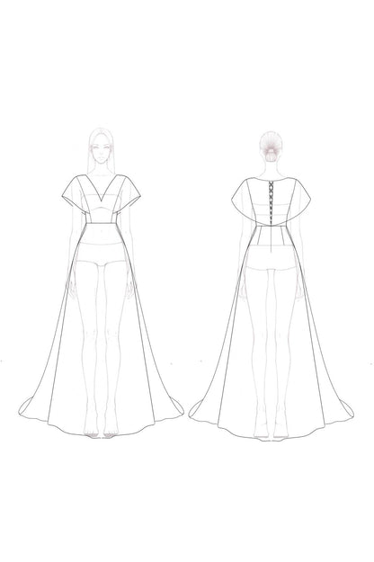 Formal Evening Dress Black Sequin V-Neck Mesh Cape Floor-Length Dress