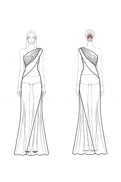 Formal Dress Blue Green One-Shoulder Silver Accented Floor-Length Gown