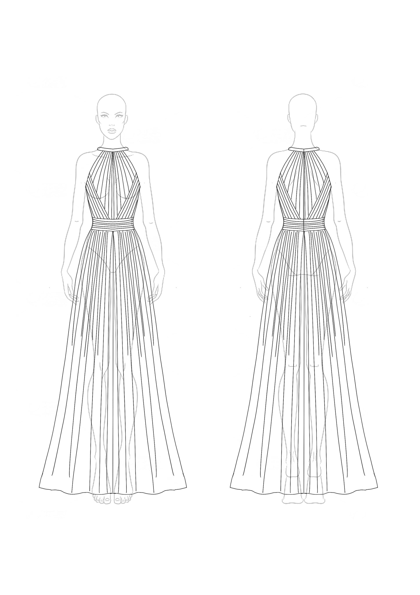 Evening Halter Dress Green-Blue Ombre Pleated Chiffon Maxi Dress