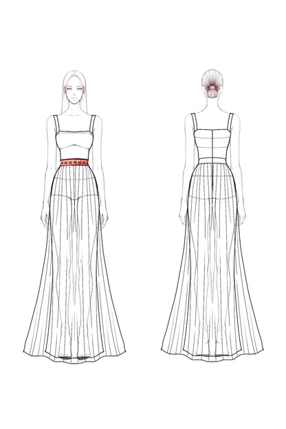 Evening Sequin Dress Red Spaghetti Straps Mesh Floor-Length Gown