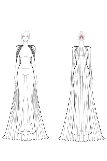 Evening Formal Dress Blue Round Neck Cape Mermaid Floor-Length Gown