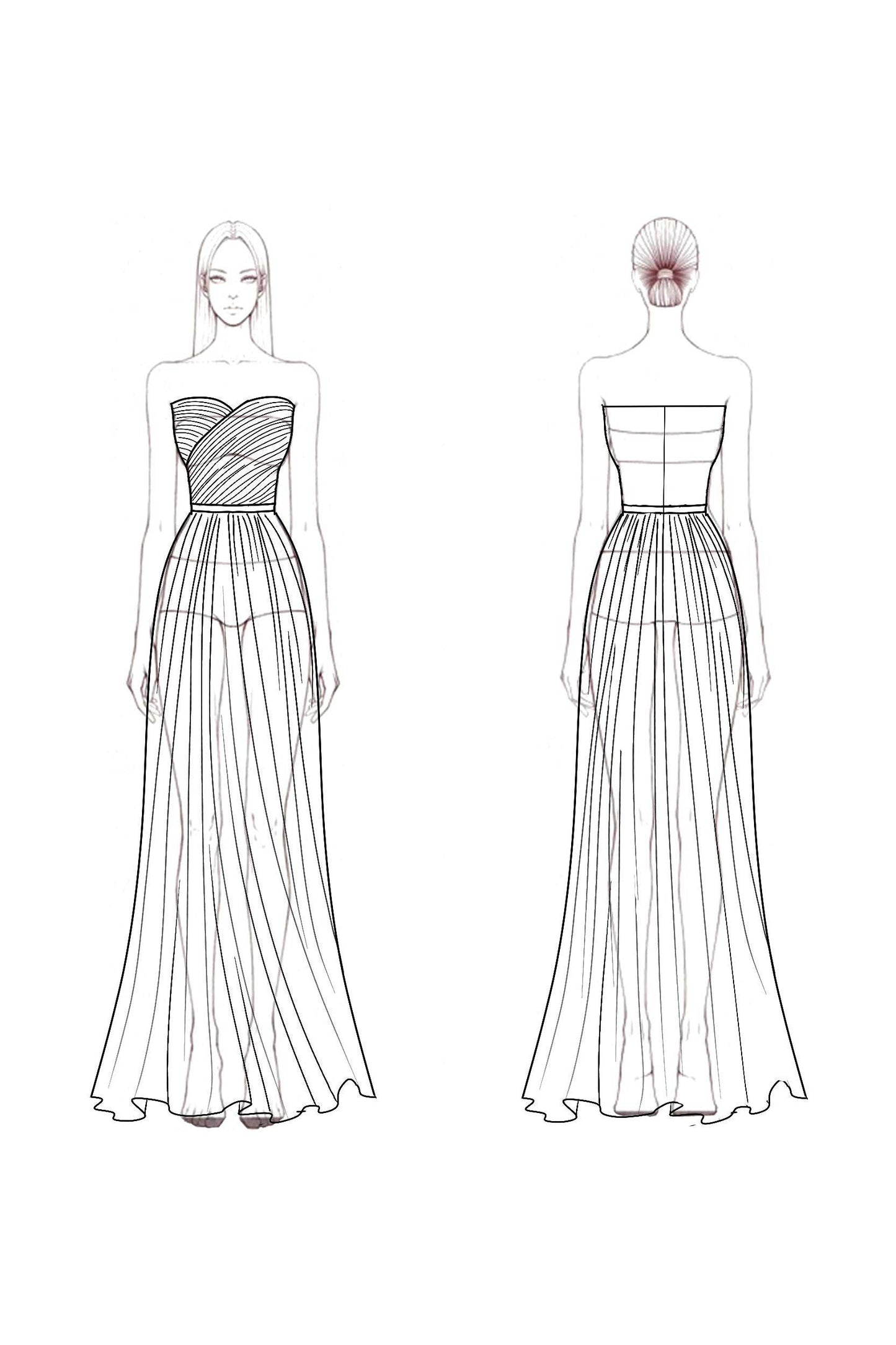 Formal Evening Strapless Dress Rose Chiffon Floor-Length Gown