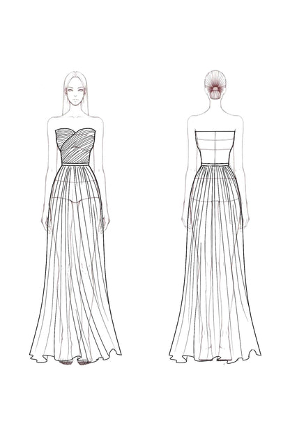 Formal Evening Strapless Dress Rose Chiffon Floor-Length Gown