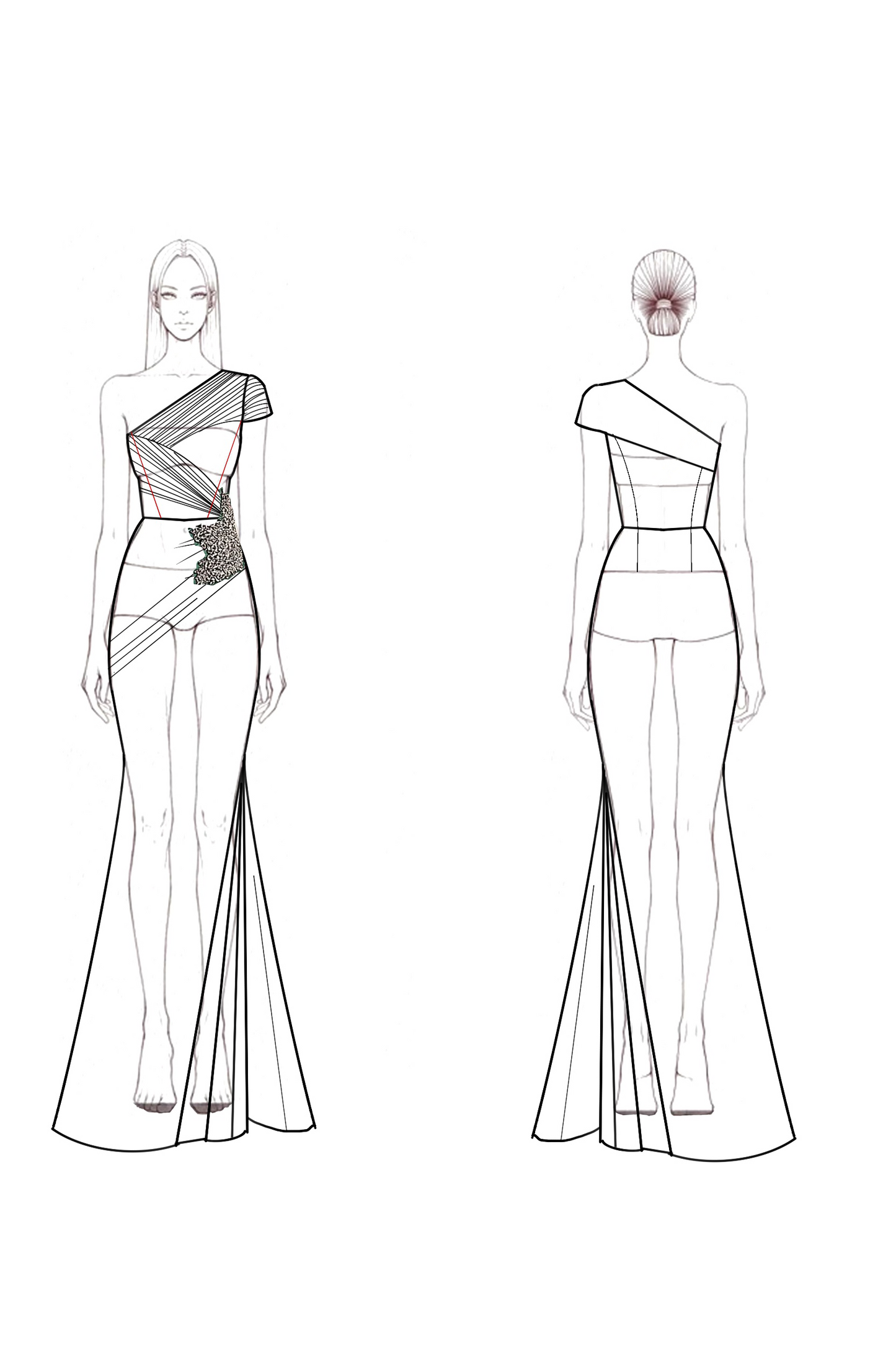 Formal Evening Dress Green One Shoulder Pleated Rhinestone Floor-Length Gown