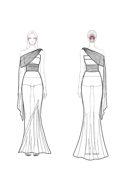Formal Evening Dress Light Blue One Shoulder Draped Slit Floor Dress
