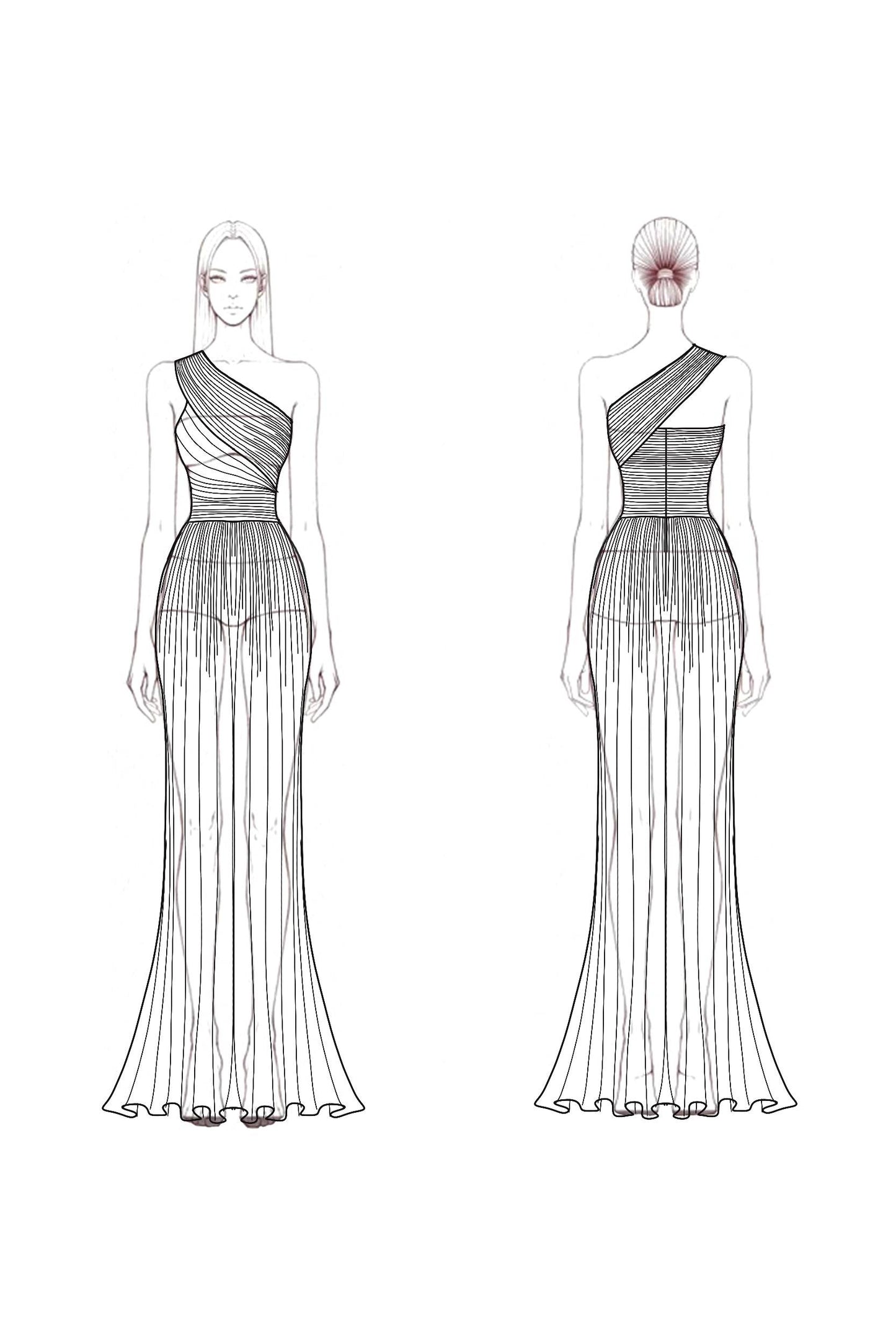 Formal Evening Gown Light Blue One Shoulder Pleated Floor-Length Dress