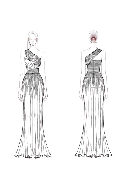 Formal Evening Gown Light Blue One Shoulder Pleated Floor-Length Dress