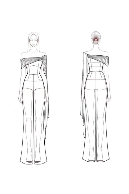 Formal Off-Shoulder White Draped Wide-Leg Jumpsuit