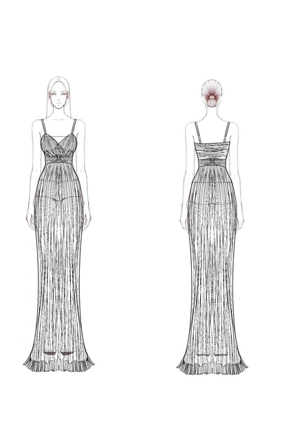 Evening Dress Gold Spaghetti Strap Sequin Bodycon Floor-Length Dress