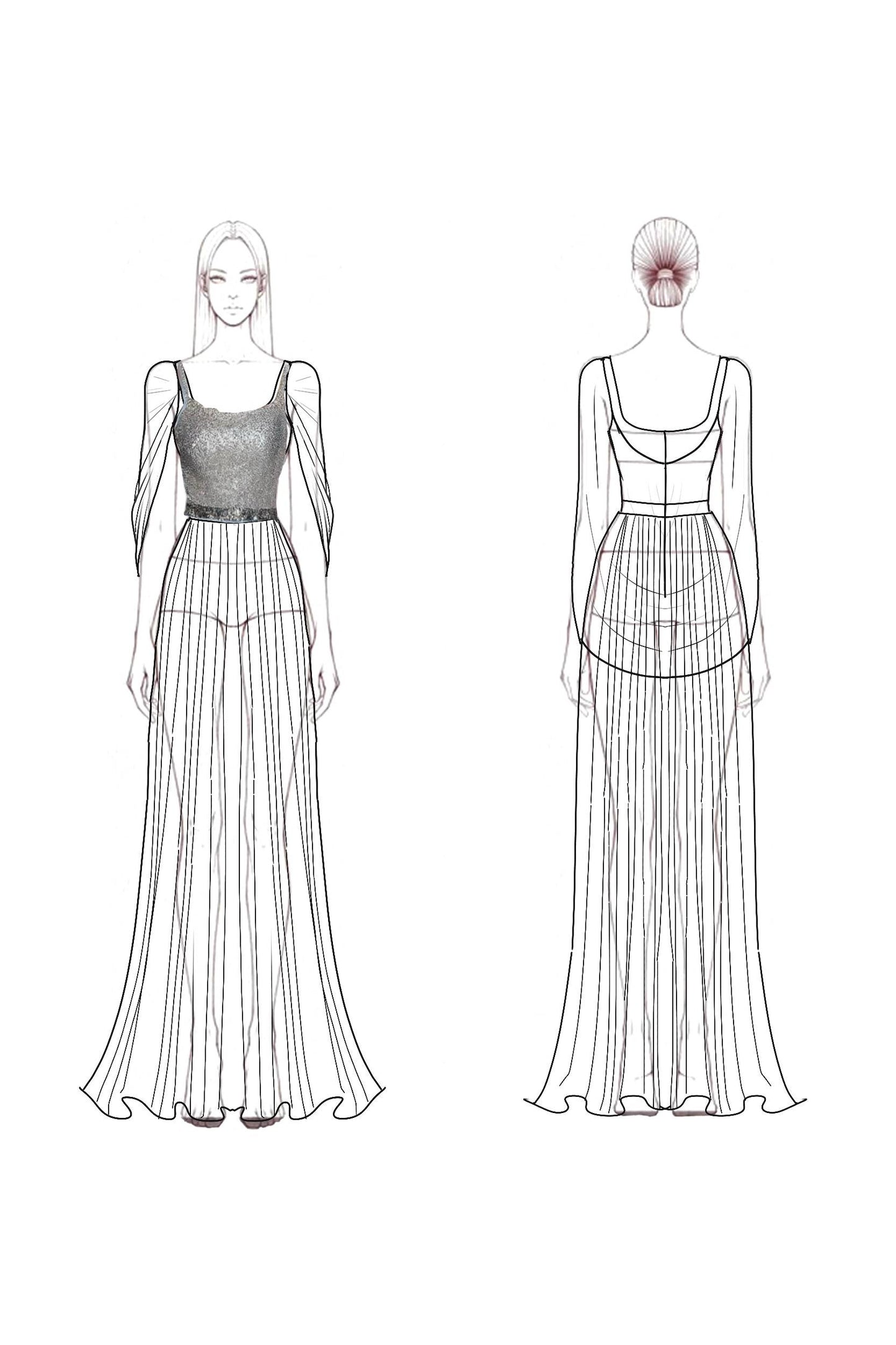 Evening Formal Dress Light Blue Mesh Sequin Floor-Length Gown