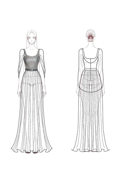 Evening Formal Dress Light Blue Mesh Sequin Floor-Length Gown