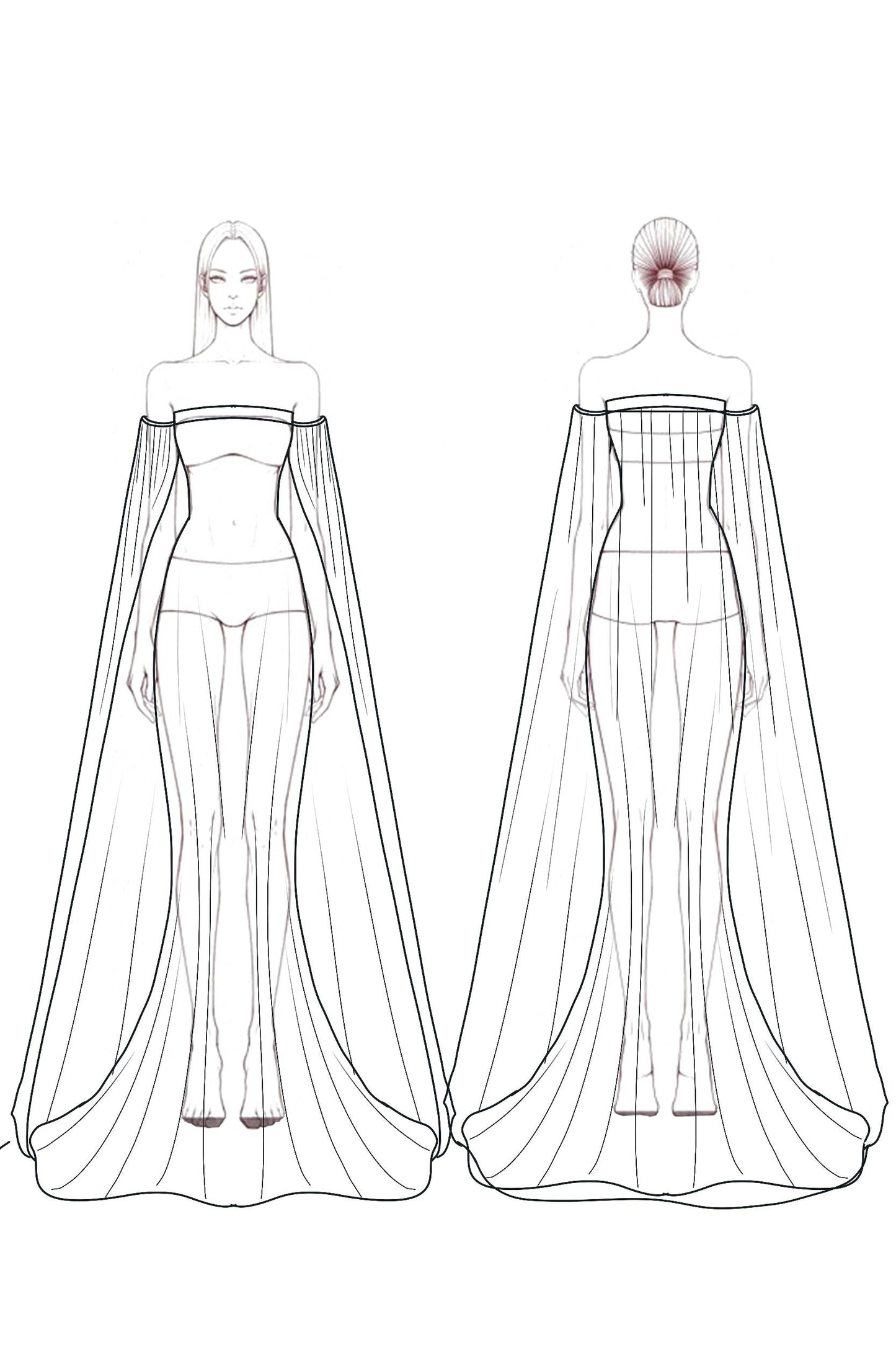 Formal Evening Cape Dress Rose Strapless Mesh Floor-Length Dress