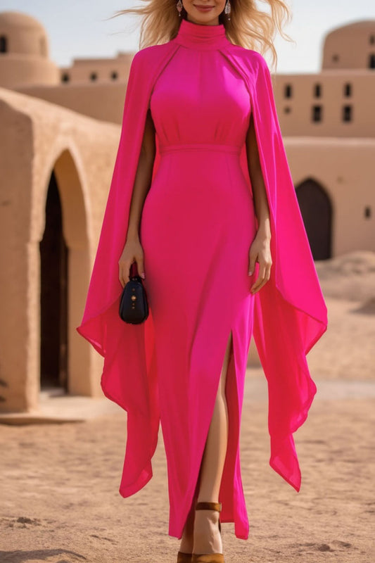 Evening Formal Dress Rose High Neck Maxi Dress