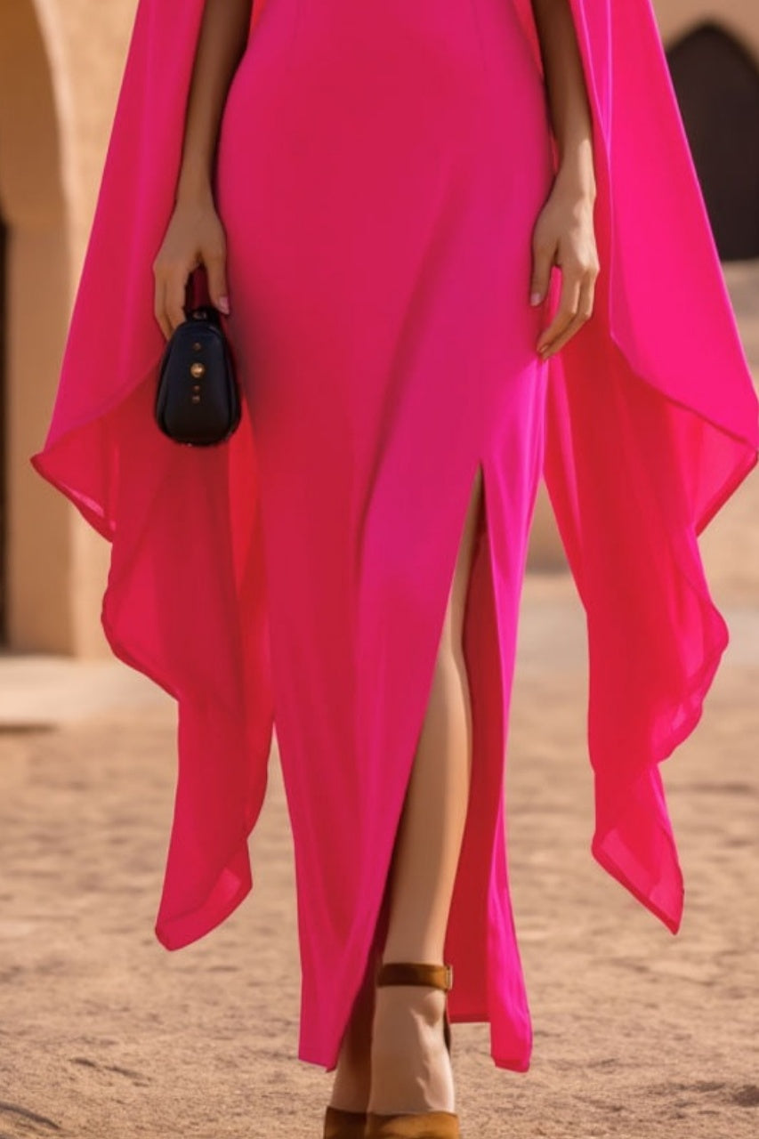 Evening Formal Dress Rose High Neck Maxi Dress