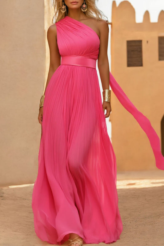 Formal Dress Rose One Shoulder Sleeveless Maxi Dress