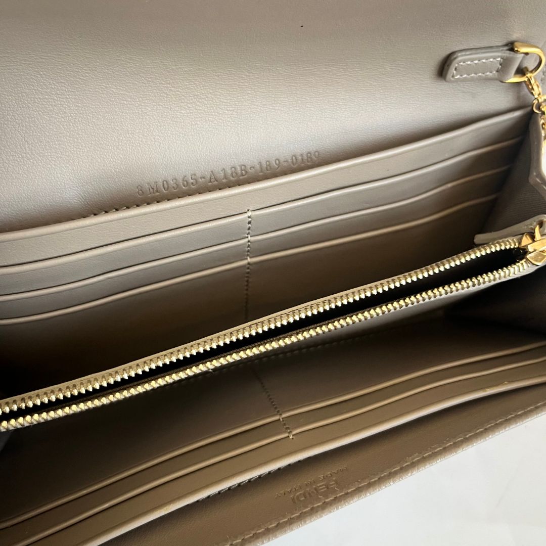 Fendi Grey Leather Continental With Chain