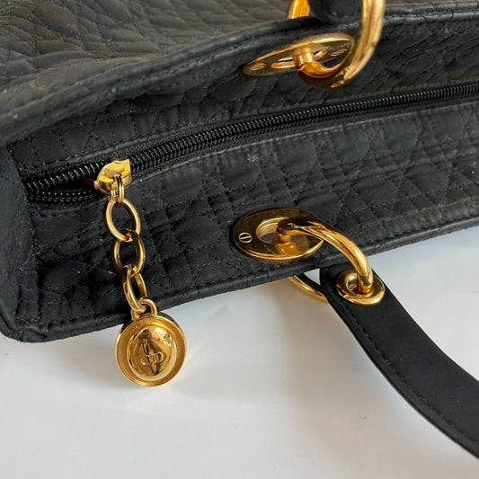 Dior Black Canvas Vintage Lady Dior Tote bag with Gold Hardware