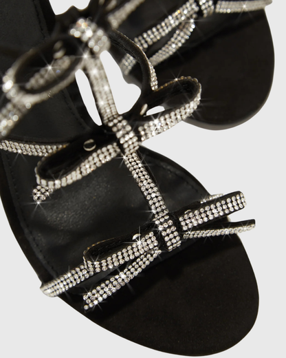 Ilaria Rhinestone Bow Strap Sandals In Black