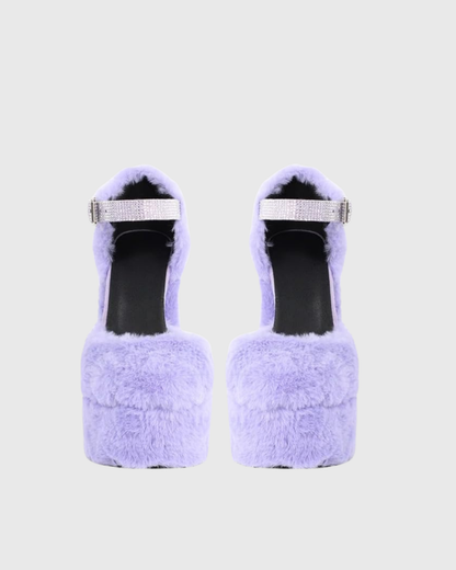 Indie Faux Fur Platform Pumps In Lavender