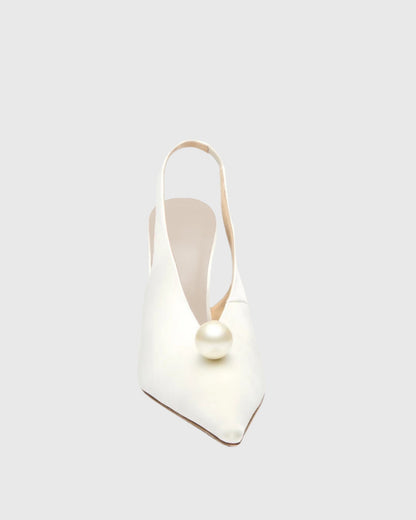 Isotta Pearl Satin Slingback Pumps In White