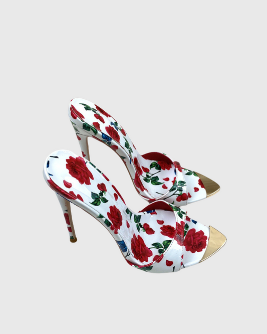 Jan Flower Print Slippers In Red