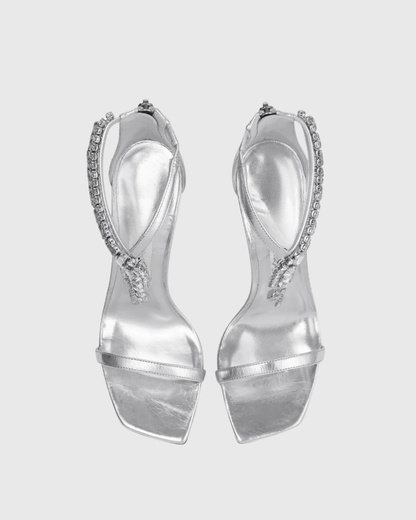 Jane Metallic Diamond Fringe Strap Sandals In Silver