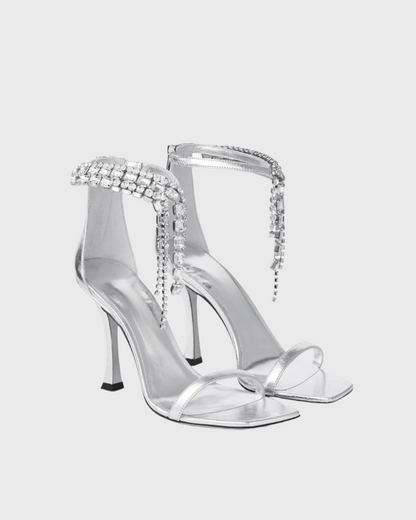 Jane Metallic Diamond Fringe Strap Sandals In Silver