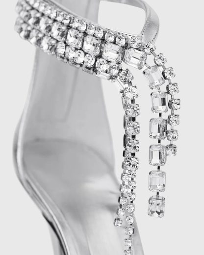 Jane Metallic Diamond Fringe Strap Sandals In Silver