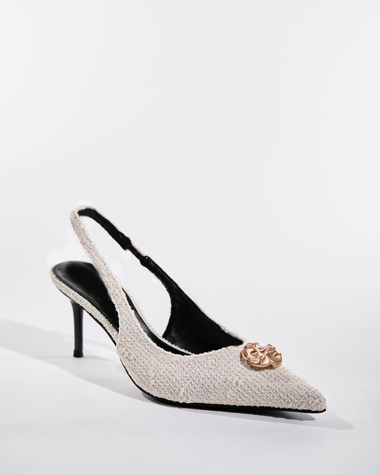 Leila Tweed Slingback Pumps In White