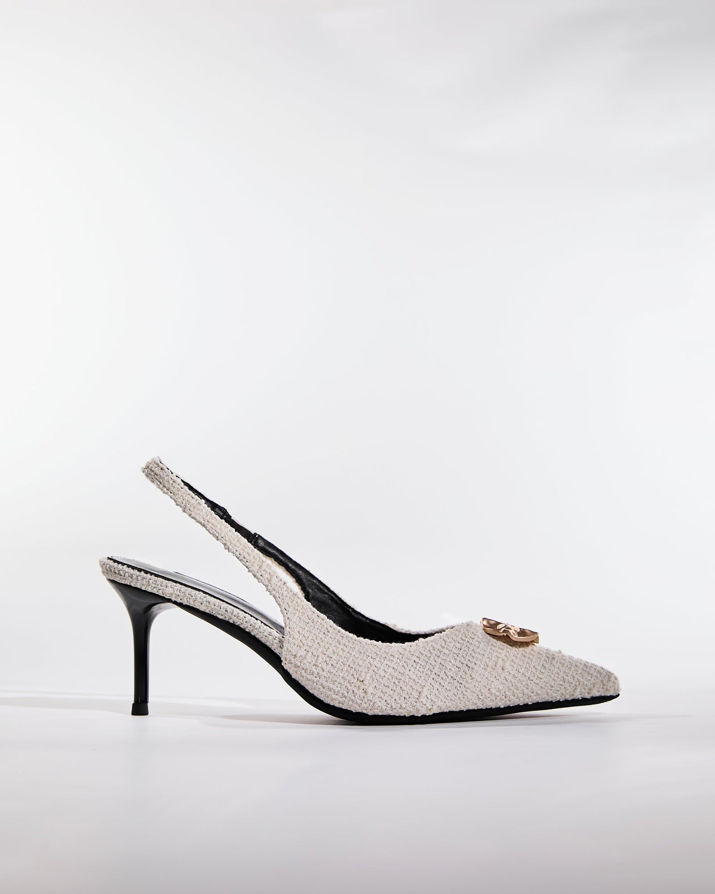Leila Tweed Slingback Pumps In White