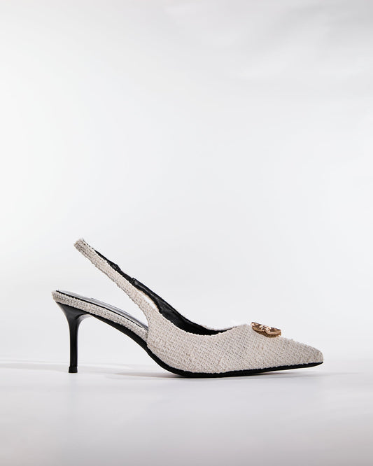 Leila Tweed Slingback Pumps In White
