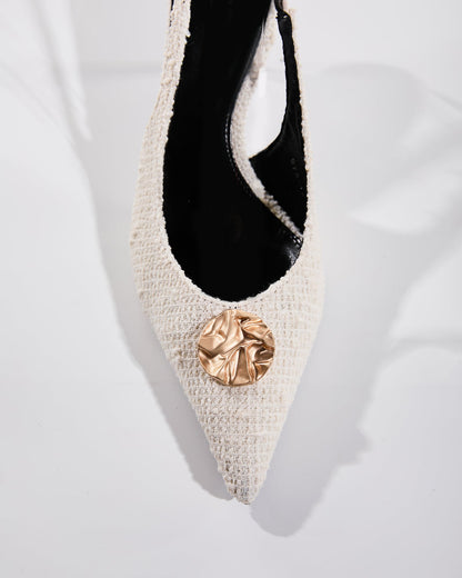 Leila Tweed Slingback Pumps In White