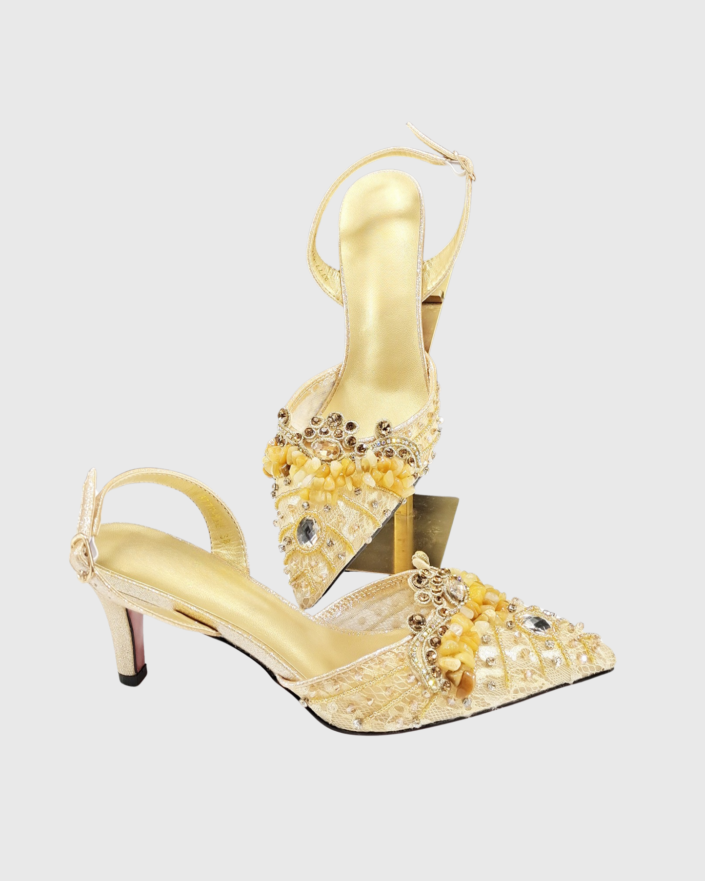 Lylah Diamond Lace Slingback Pumps In Gold