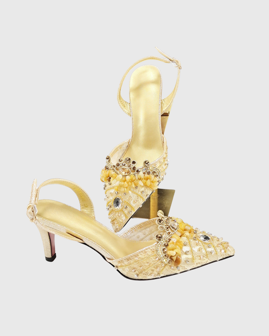 Lylah Diamond Lace Slingback Pumps In Gold