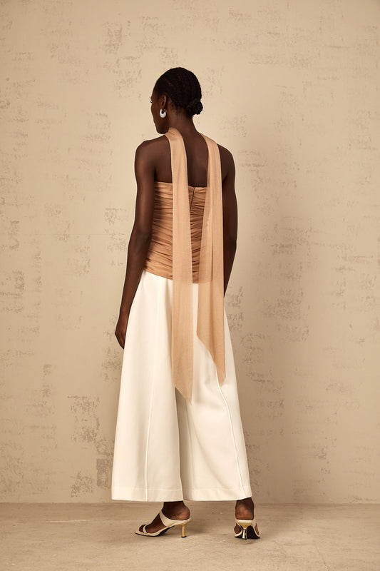 Bérénice brown sequined ruched tulle top