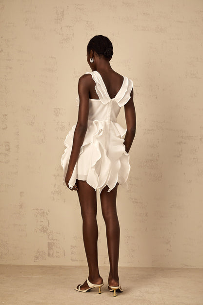 Eline white ruffled tulle mini dress